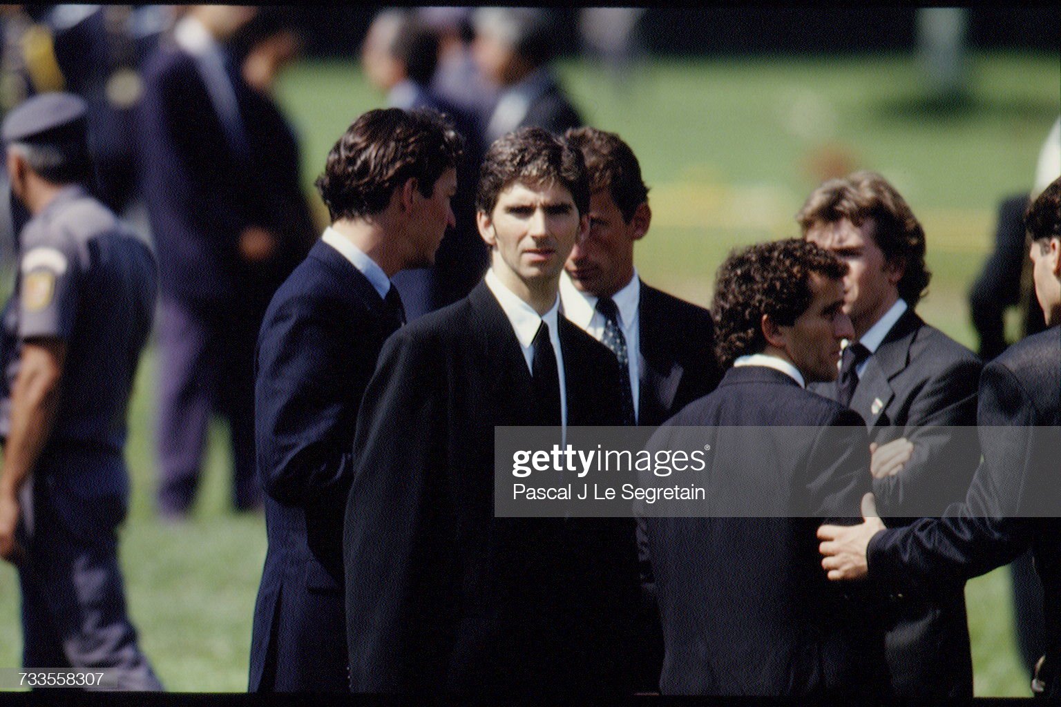 Damon Hill and Alain Prost at the funeral of Ayrton Senna.