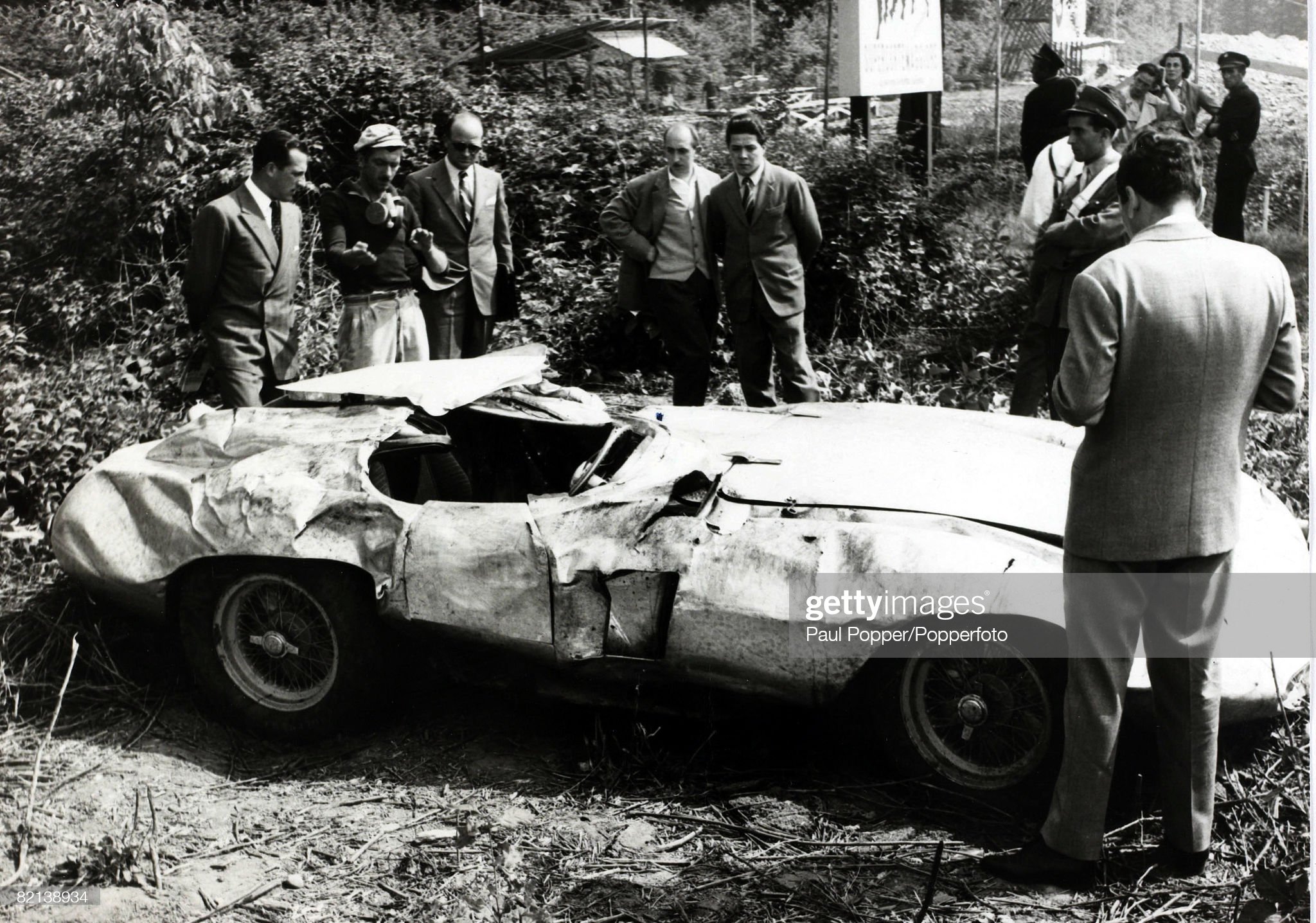 26th May 1955, Italian motor racing ace Alberto Ascari died when this Ferrari car he was testing skidded and somersaulted throwing him from the car.