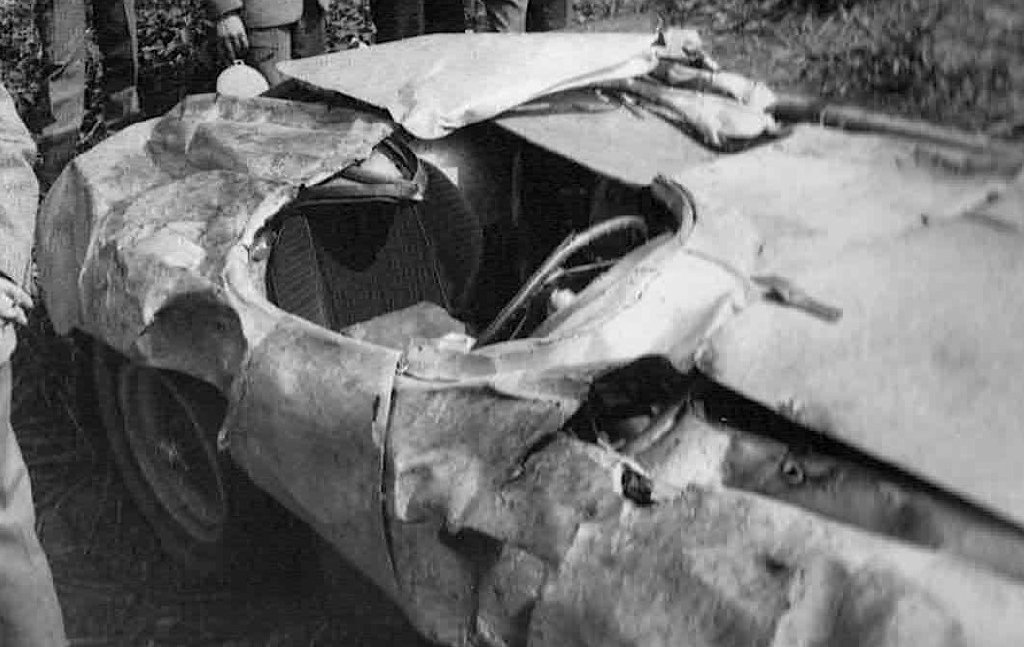26th May 1955, Alberto Ascari died when this Ferrari car he was testing skidded and somersaulted throwing him from the car.