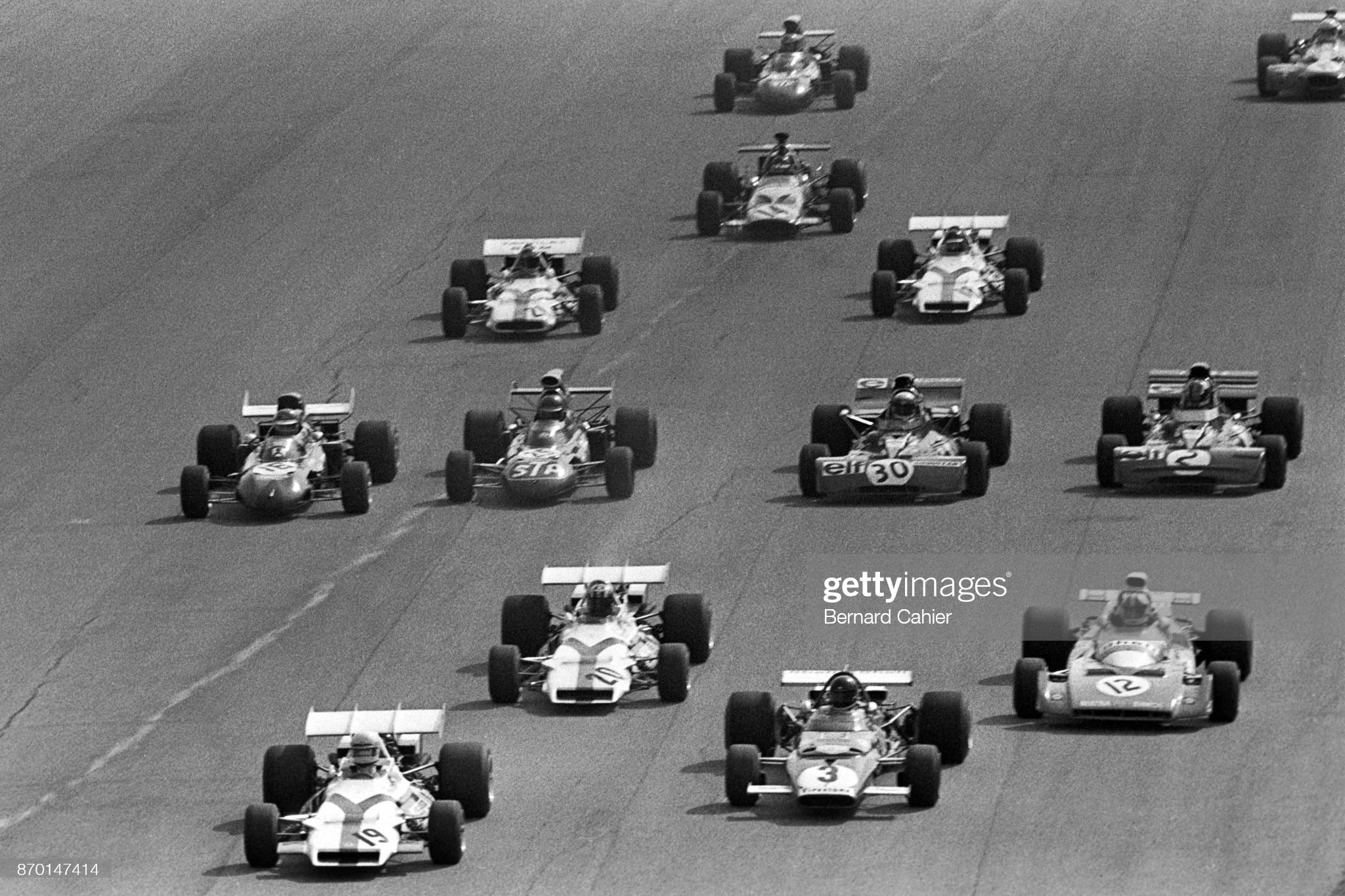Howden Ganley, Jo Siffert, Jacky Ickx, Chris Amon, BRM P160, Ferrari 312B2, Grand Prix of Italy, Autodromo Nazionale Monza, 05 September 1971. Start of the race with Howden Ganley in the lead. 