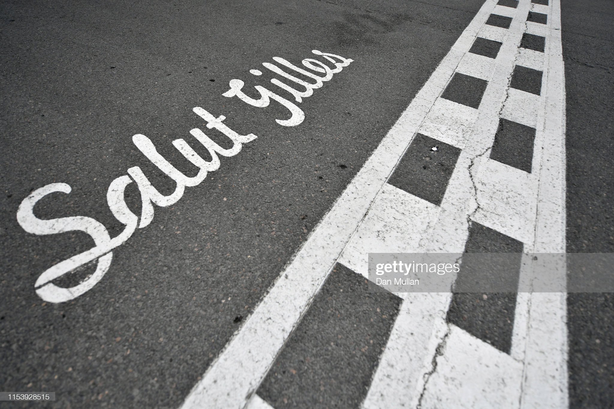 The Gilles Villeneuve tribute on the start finish line is seen during previews ahead of the F1 Grand Prix of Canada at Circuit Gilles Villeneuve on June 05, 2019 in Montreal, Canada. 
