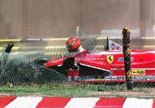 Gilles Villeneuve in a Ferrari after an accident.