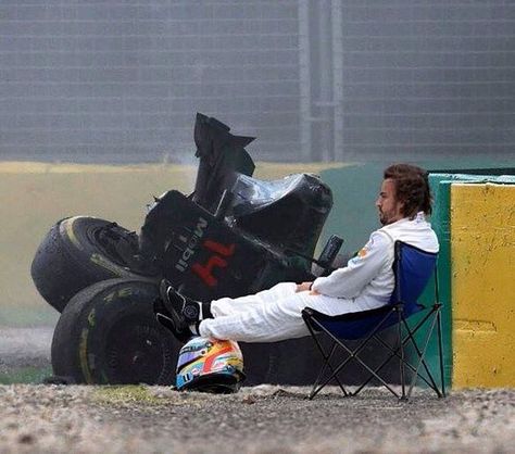 Fernando Alonso after a huge crash during the 2016 F1 Australian Grand Prix in Melbourne.
