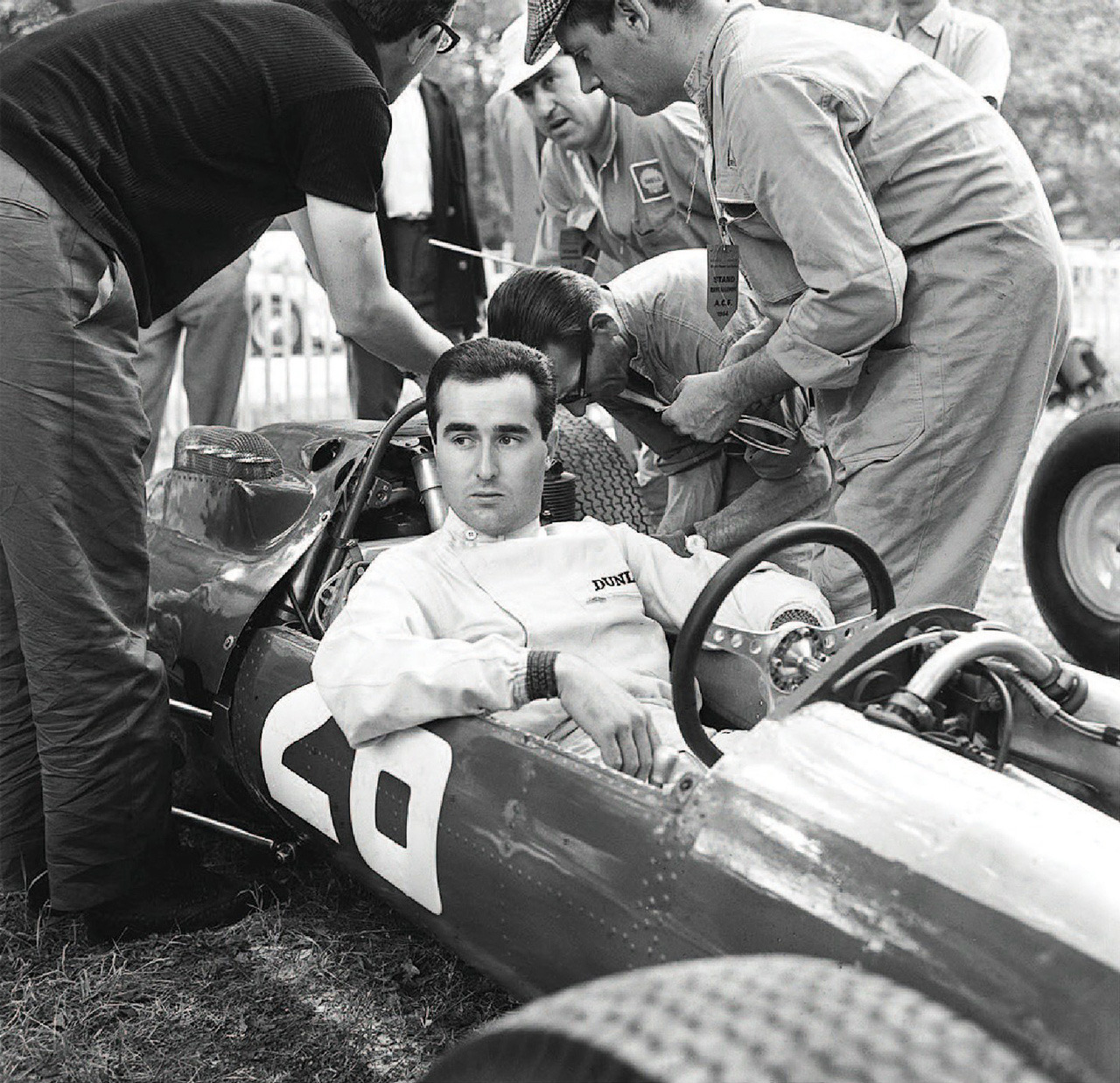 Lorenzo Bandini, Ferrari 158, in Rouen-Les-Essarts in 1964.