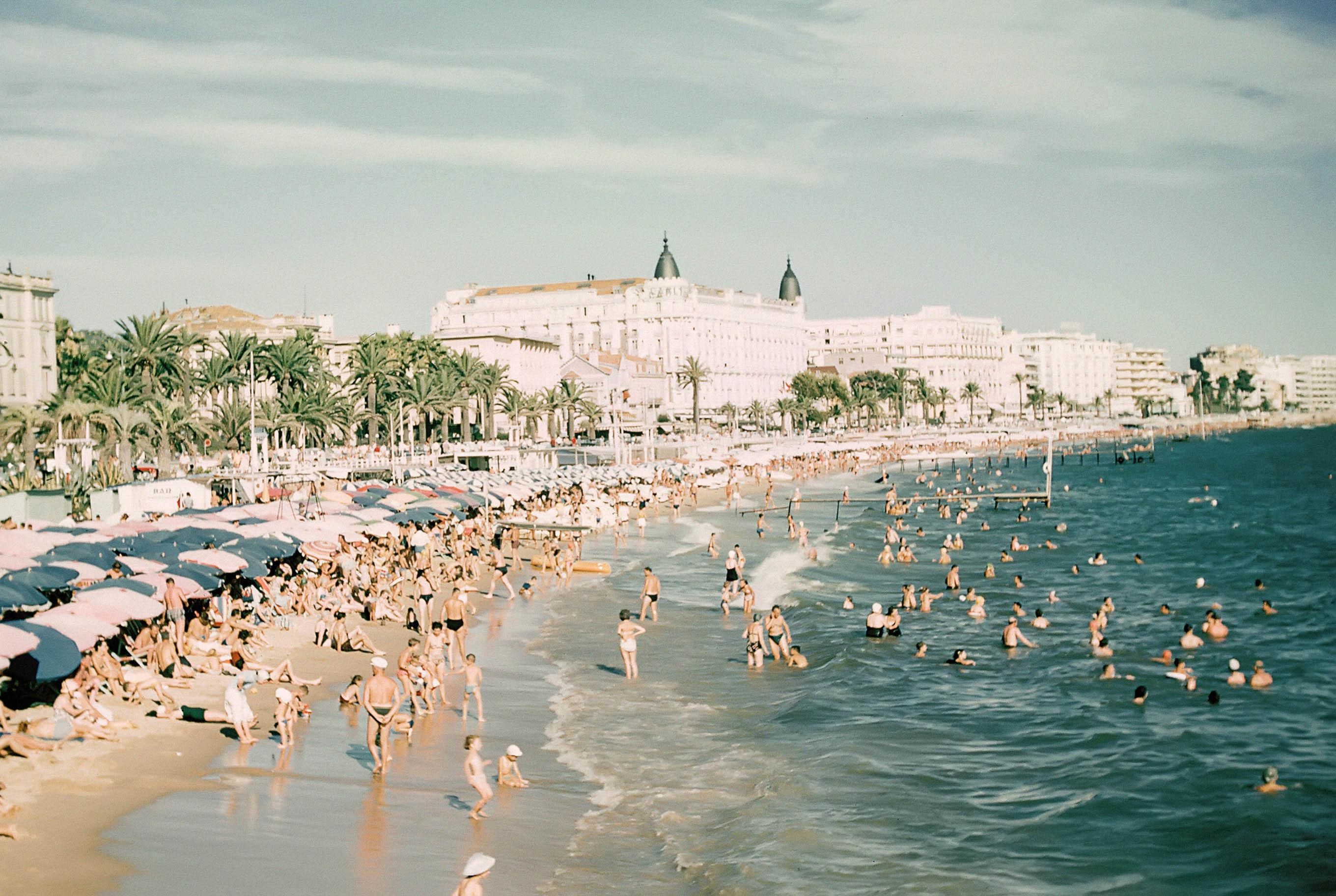 1960s vintage French Riviera beach photograph.
