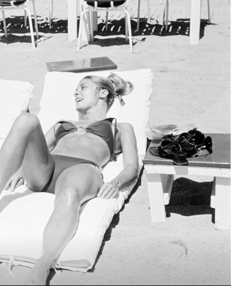 Sharon Tate in a bikini in Cannes, France.
