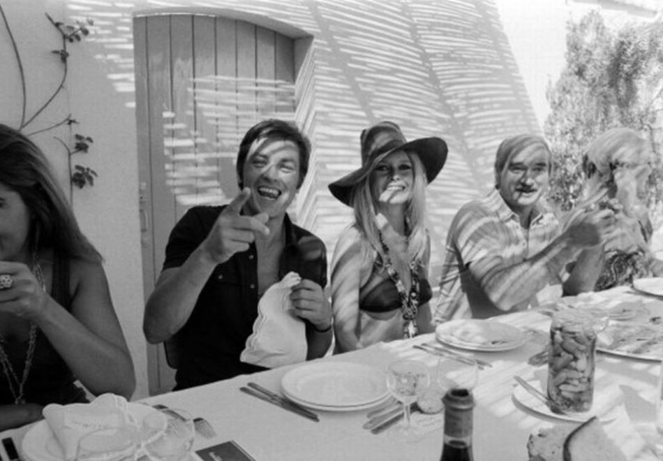 Alain Delon and Brigitte Bardot at Le Club 55.