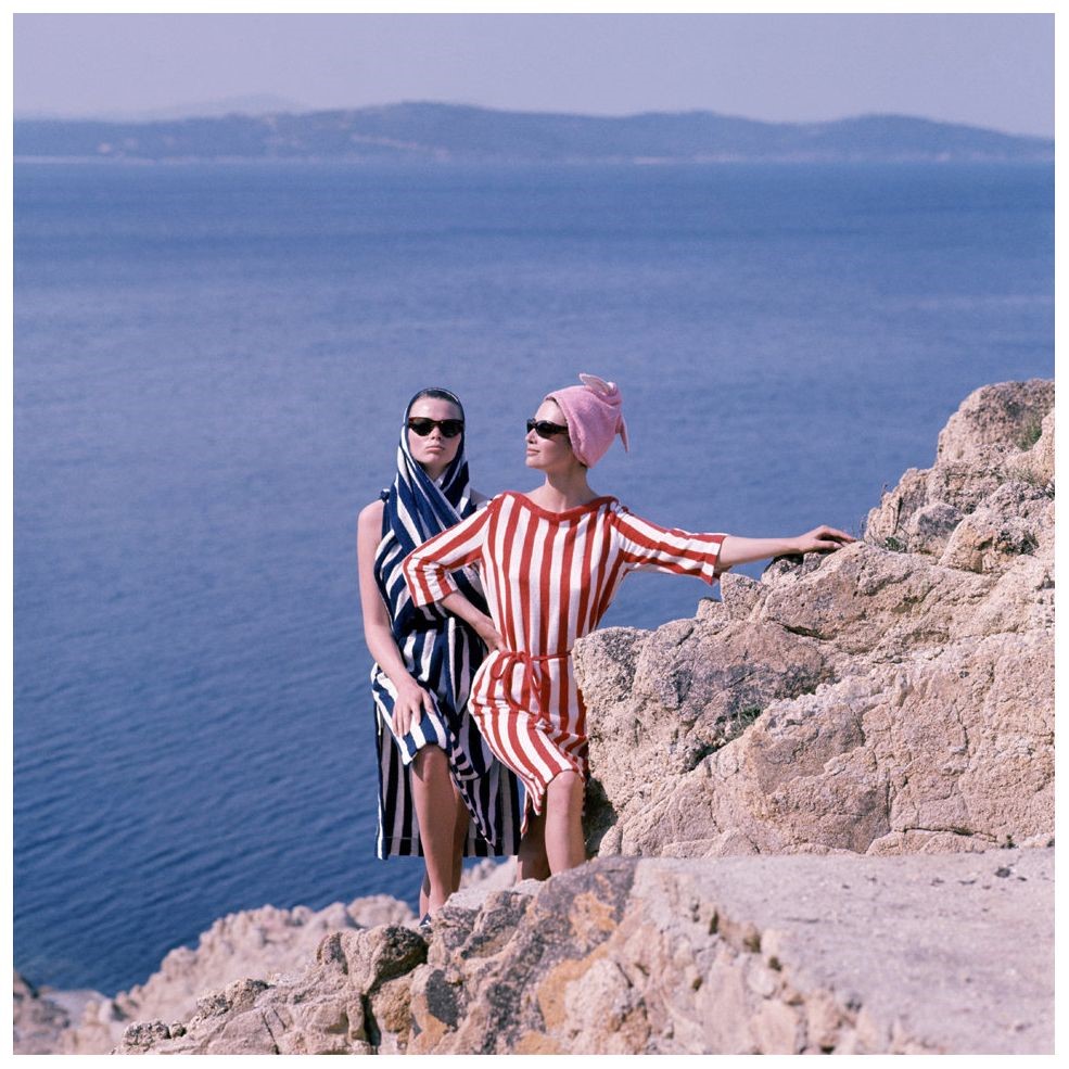 Two girls. Elle magazine 1961. Saint Tropez style, Riviera fashion. 