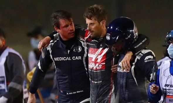 Romain Grosjean after the accident.