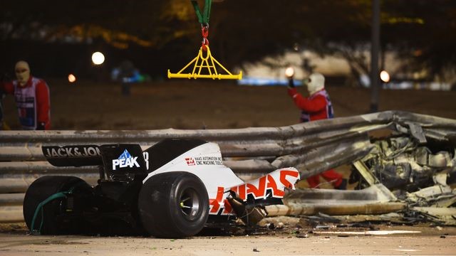 Romain Grosjean's Haas after the accident.