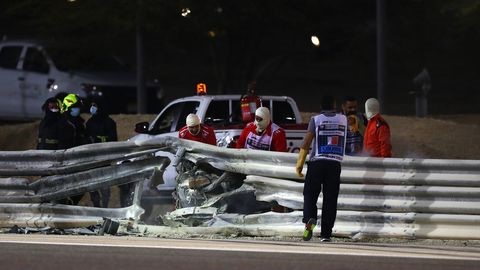 A part of Romain Grosjean's car after the accindent.