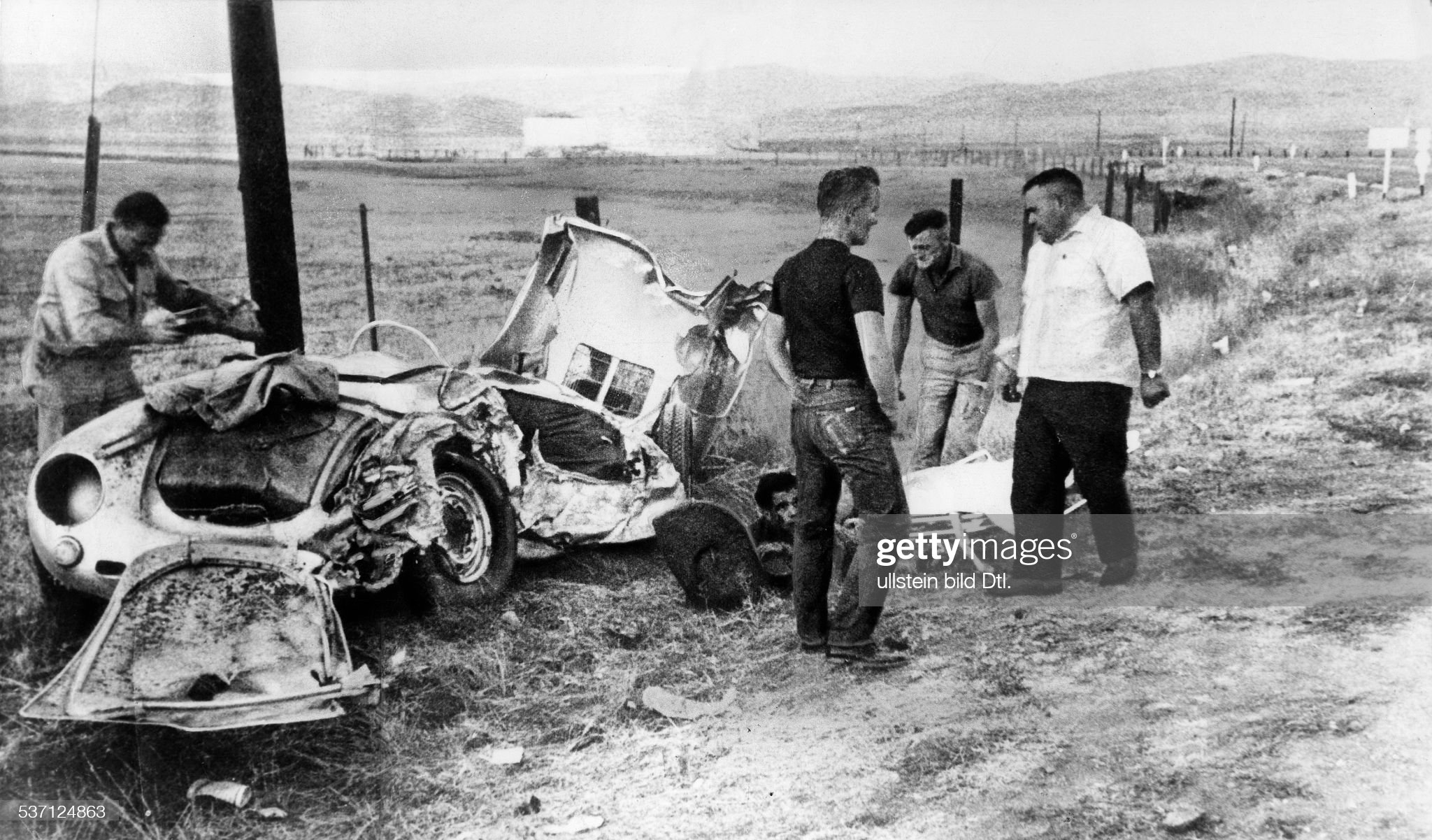 James Dean’s Porsche after the accident in 1955.