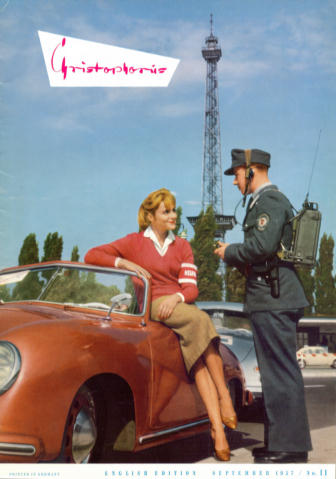 A woman on a Porsche 356. 