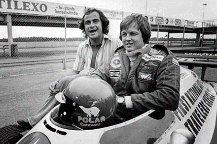 Gunnar Nilsson and Ronnie Peterson at 1977 Swedish GP in Anderstorp.