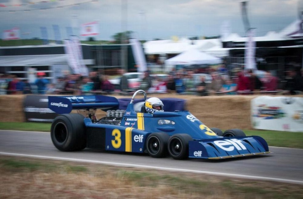 Jody Scheckter, Tyrrell, in action.