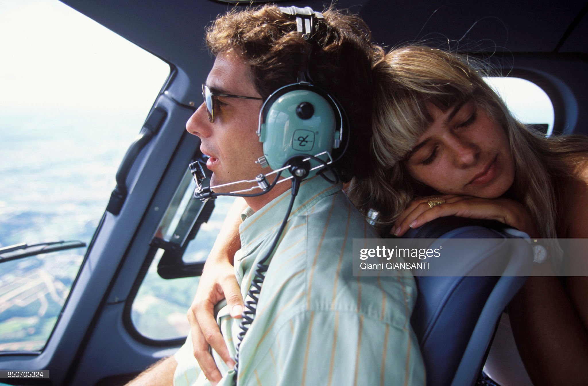 Ayrton Senna and Adriane Galisteu in the driver’s private plane at Tatui, Brazil.