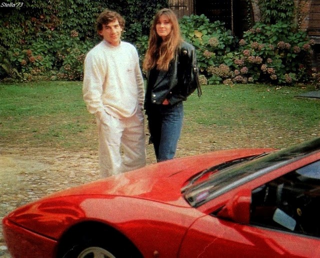 Ayrton Senna and Carol Alt at a party, Ayrton arrived driving a Ferrari.