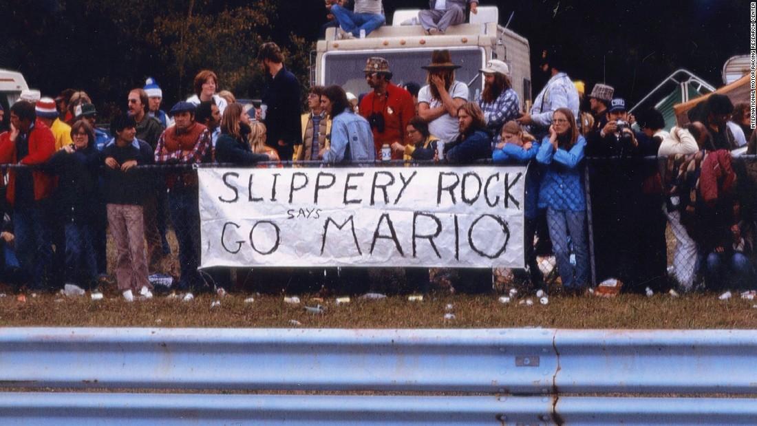 Fans supporting Mario Andretti.