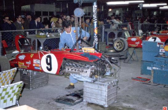 Ferrari garage at Watkins Glen in 1972.