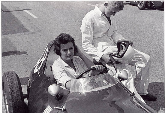 Annie Soisbault at Chimay in 1960 at the wheel of her Lola.