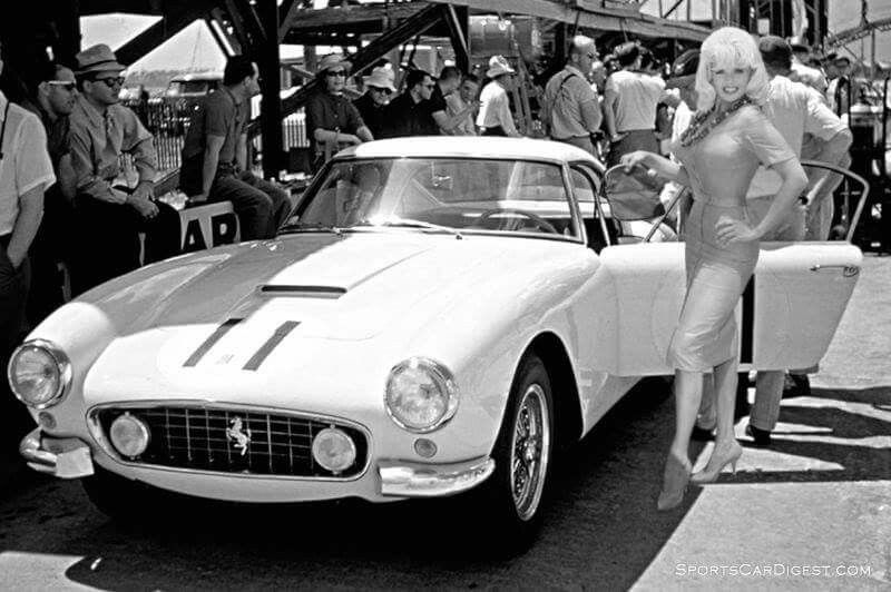 Jane Mansfield, with a Ferrari 250 GT.