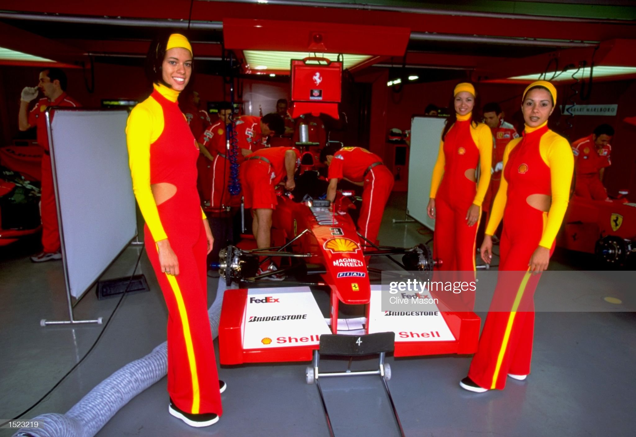 Shell girls at the Ferrari garage during the Brazilian Grand Prix at Interlagos, Sao Paulo, on 26 March 2000.