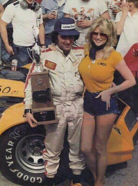 Linda Vaughn and Richie Evans. Drag Racing cars.