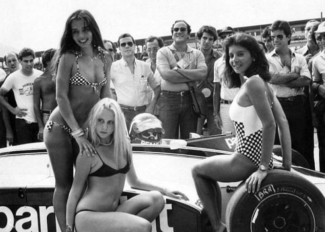Hector Rebaque, Brabham BT49, with some girls.