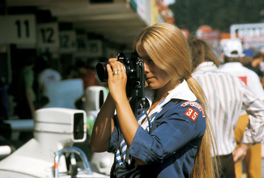 Formula 1, a female photographer at Zeltweg, Austria, in 1974.