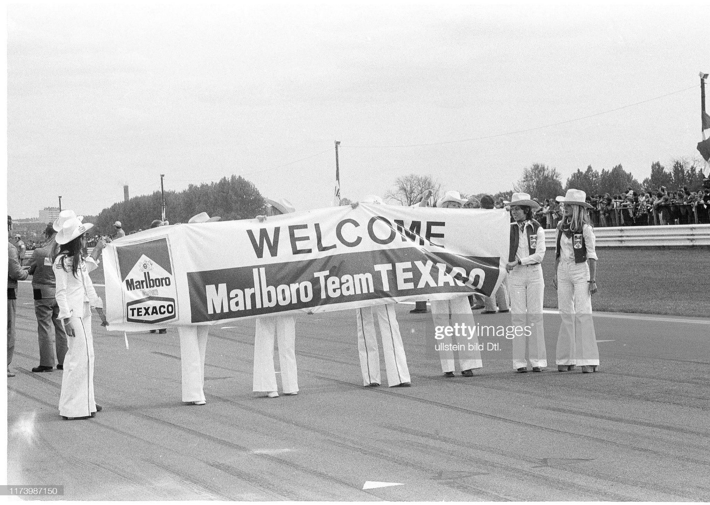 Marlboro advertising girls at the Belgium GP on 12 May 1974. 