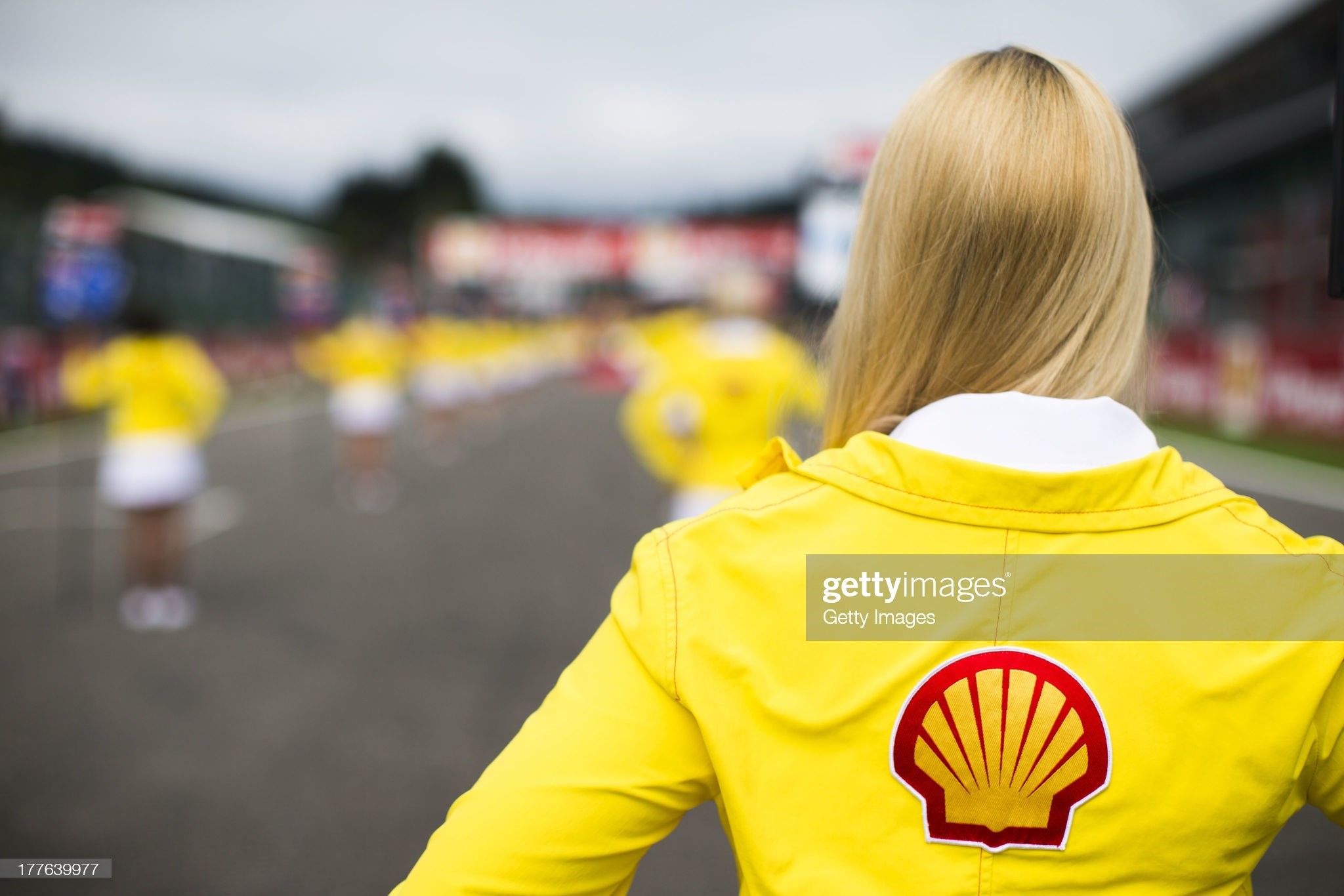 Grid girls are seen at the drivers parade before the Belgian Grand Prix at Circuit de Spa-Francorchamps on August 25, 2013 in Spa, Belgium. 