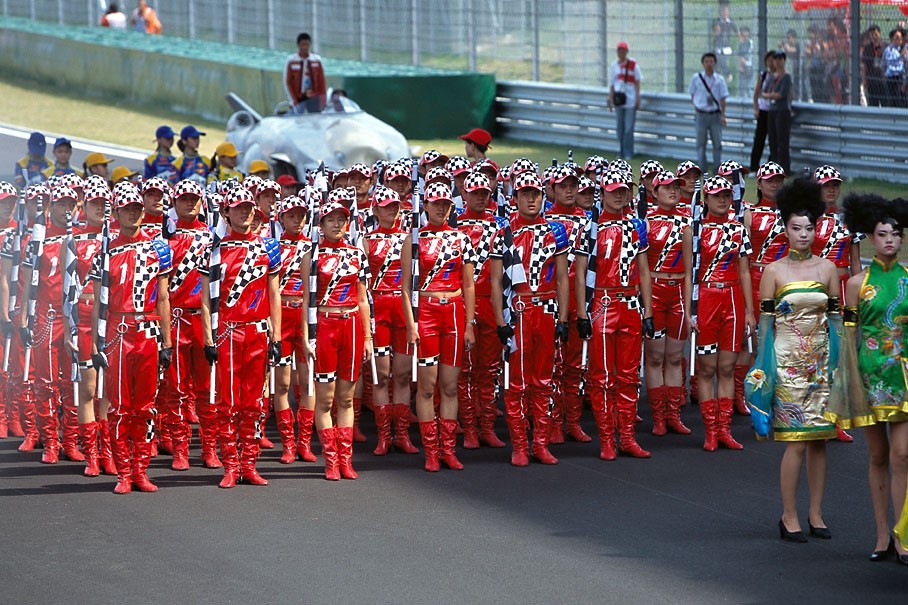 Formula 1 grid girls at Shanghai, China, in 2004. 