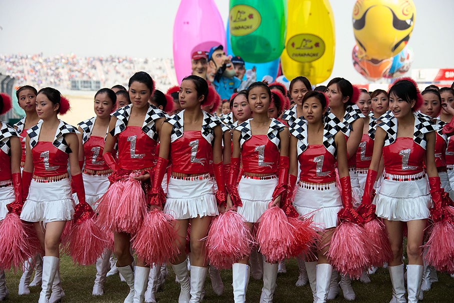 Formula 1 grid girls at Shanghai, China, in 2005. 