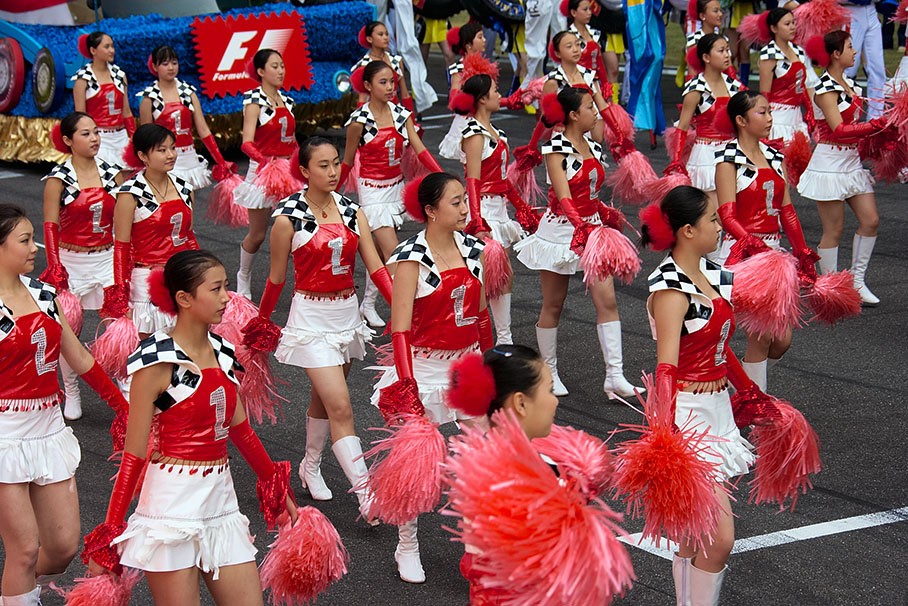 Formula 1 grid girls at Shanghai, China, in 2005. 