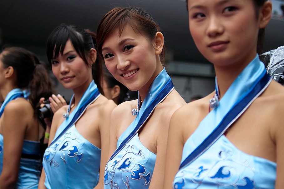 Formula 1 grid girls at Shanghai, China, in 2006. 