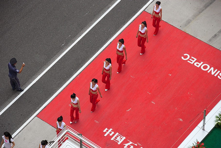 Formula 1 grid girls at Shanghai, China, in 2008.