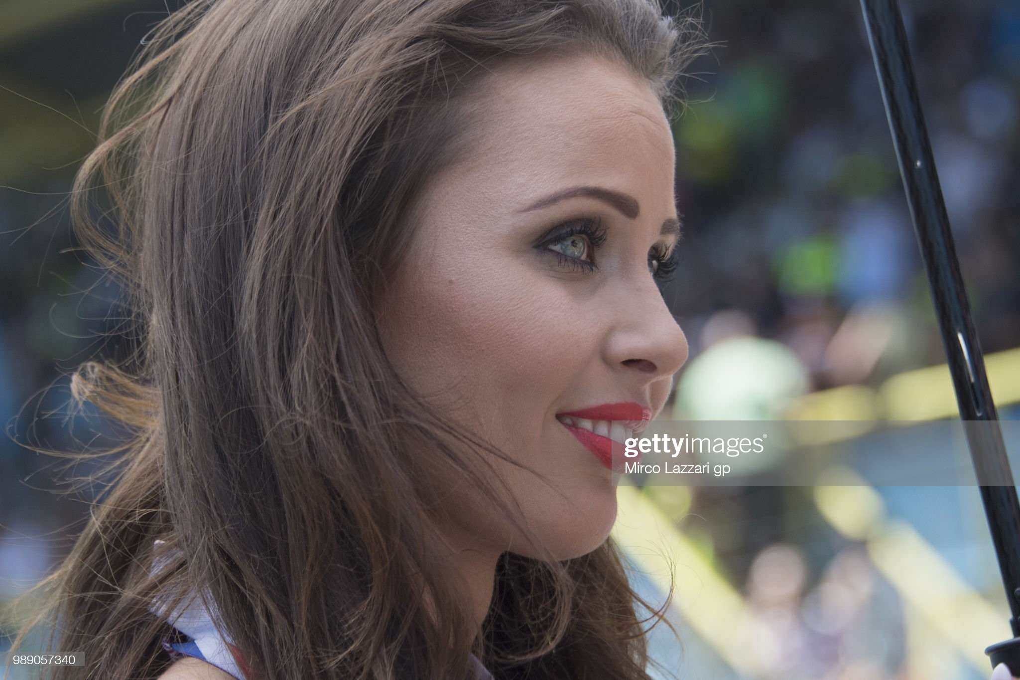 A grid girl poses on the grid during the MotoGP race of the Netherlands on July 01, 2018 in Assen, Netherlands. 