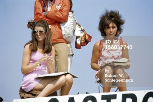 Formula 1, timekeeping girls at Zandvoort, Holland, in 1970. 