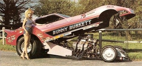 Bunny with her HEMI-powered “flopper.” Today, her current ride is a Mopar Performance ethanol-powered Dodge Avenger Top Alcohol Funny Car, aptly named the “Hemi-Honey.”