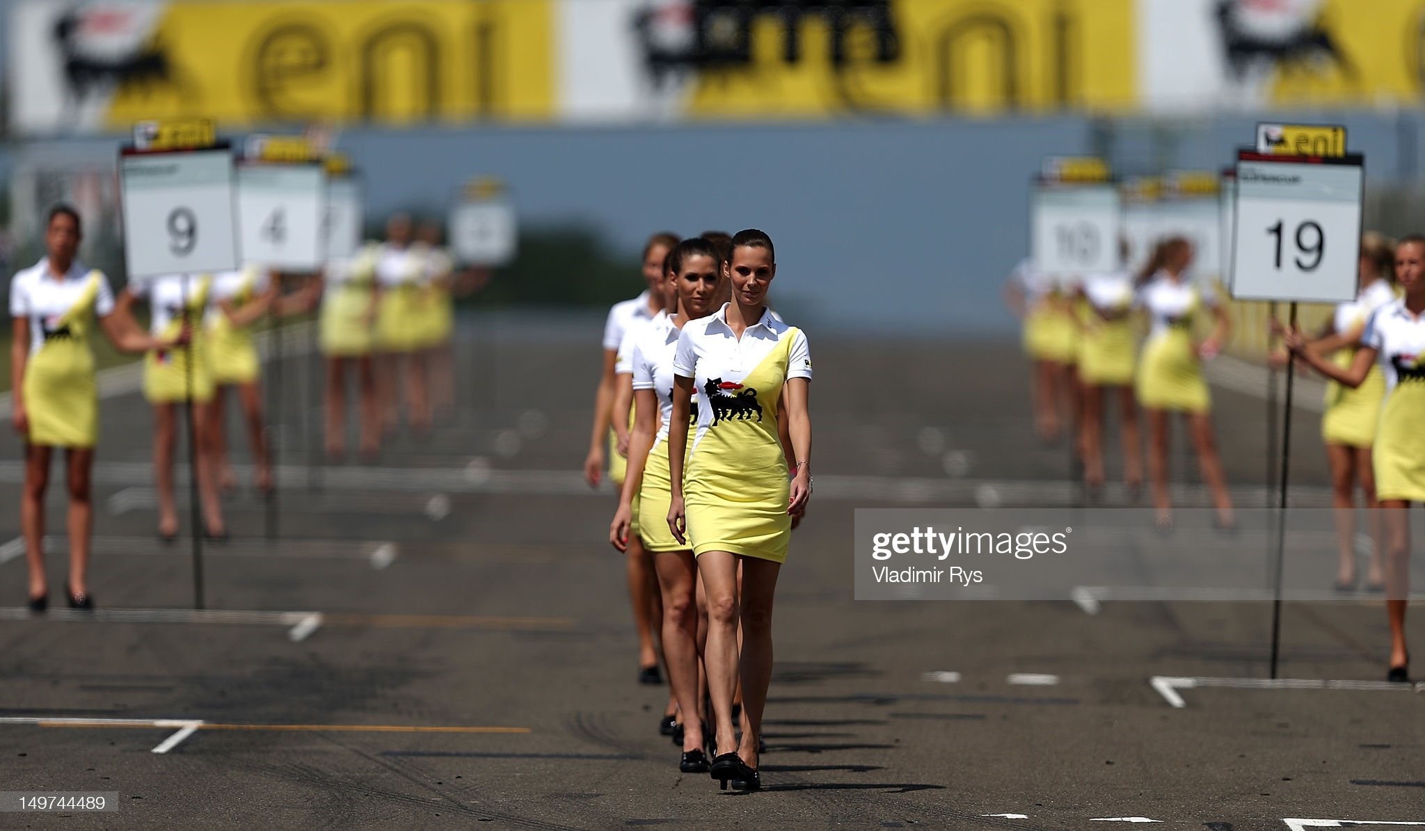 Grid girls are seen after qualifying for the Hungarian Formula One Grand Prix at the Hungaroring on July 28, 2012 in Budapest, Hungary. 