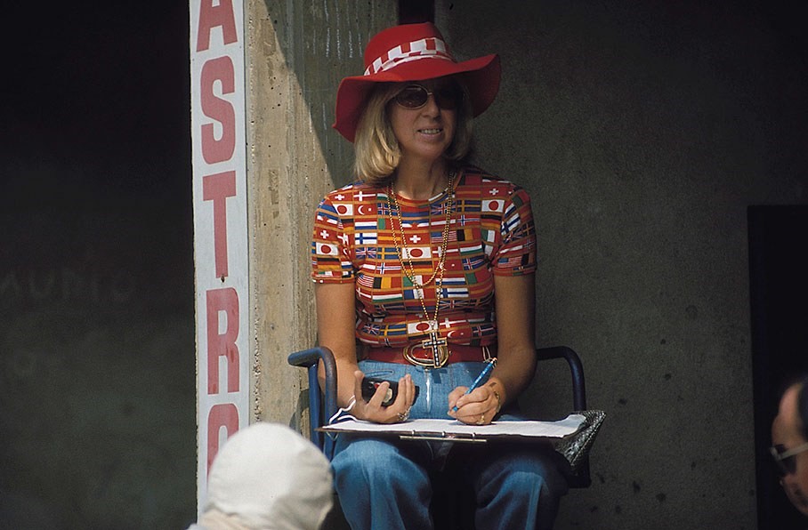 Formula 1 timekeeping woman at Monza, Italy, in 1973. 
