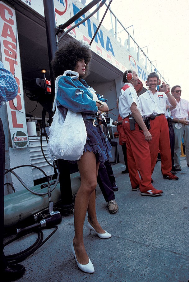 Formula 1 girl in the pit lane at Monza, Italy, in 1988. 