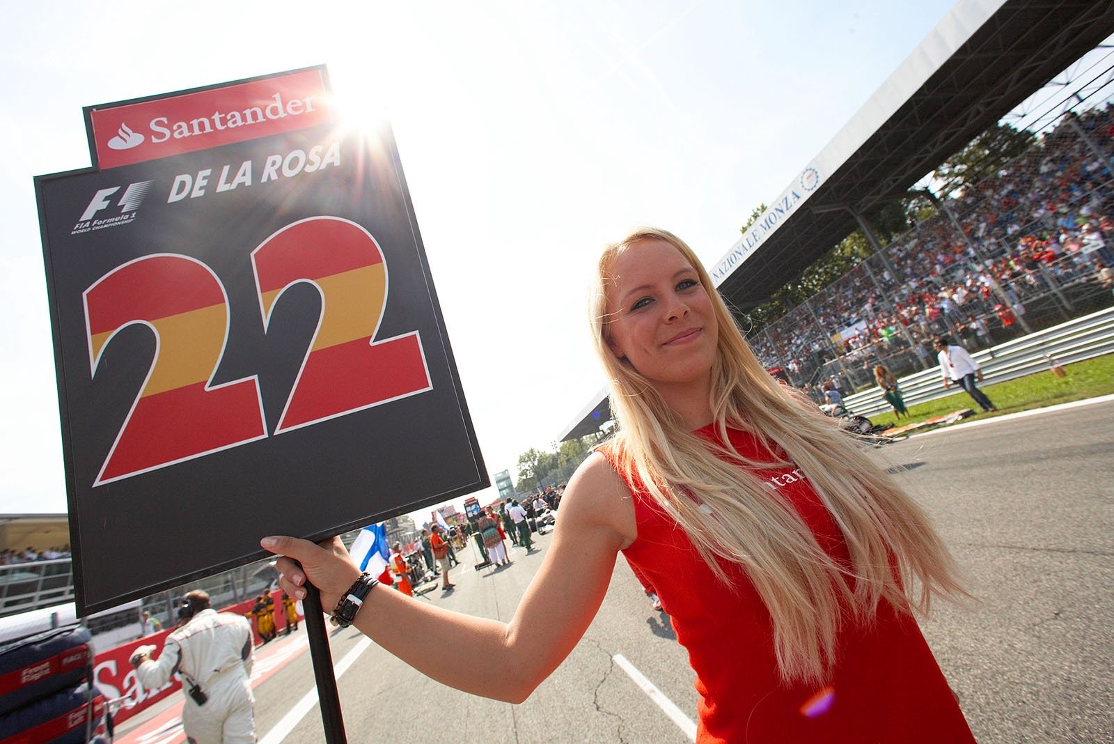 A Formula 1 grid girl at Monza, Italy, in 2010. 