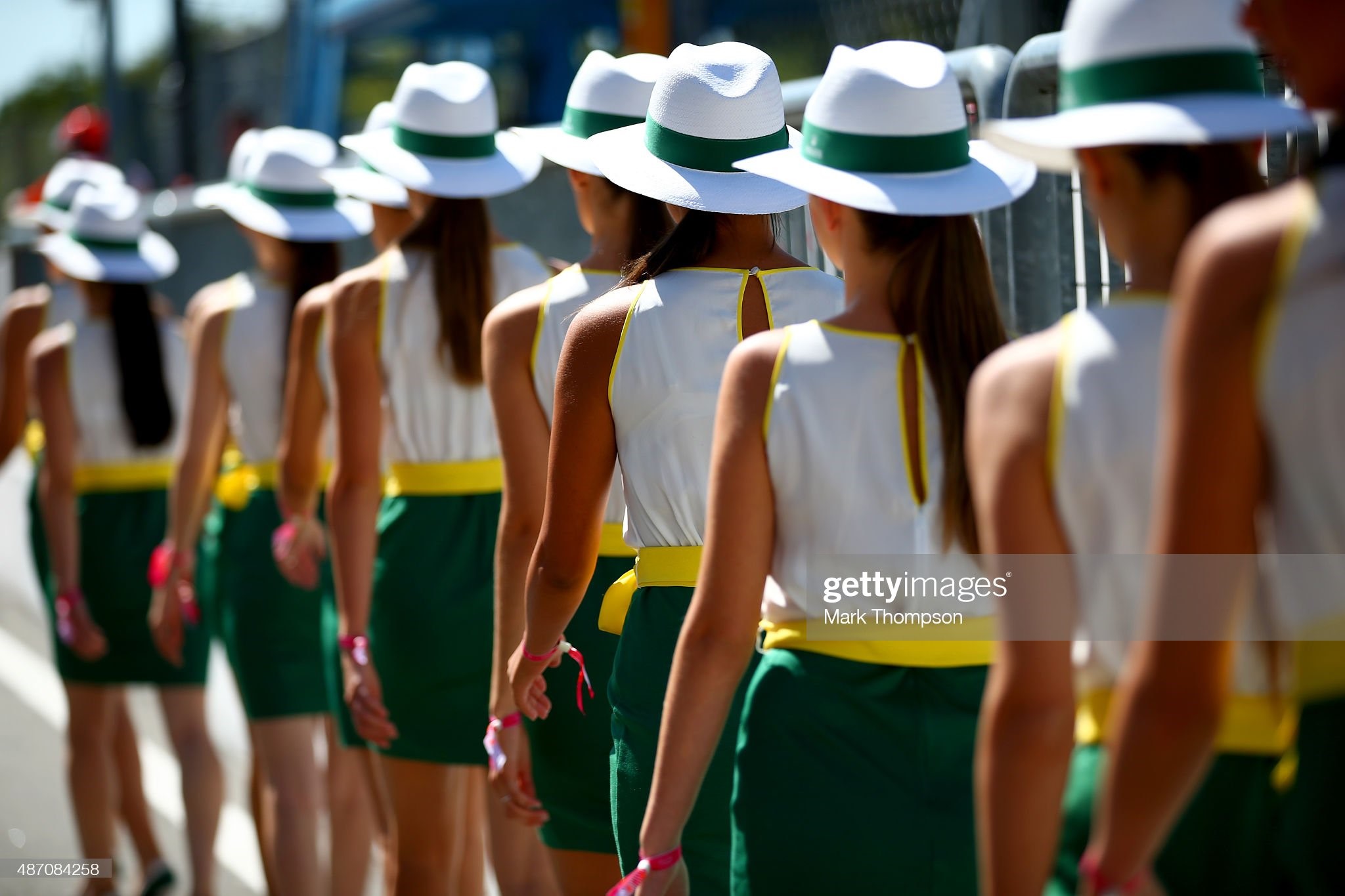 Grid girls walk to the drivers' parade before the Formula One Grand Prix of Italy at Autodromo di Monza on September 06, 2015 in Monza, Italy. 