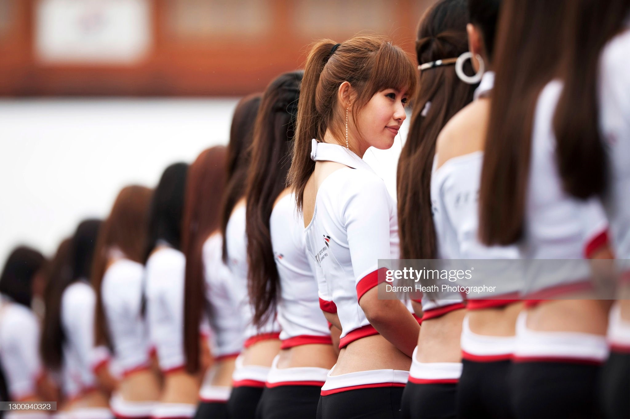 Formula One grid girls line up at the 2010 Korean Grand Prix, Yeongam, South Korea, on the 24 October 2010. 