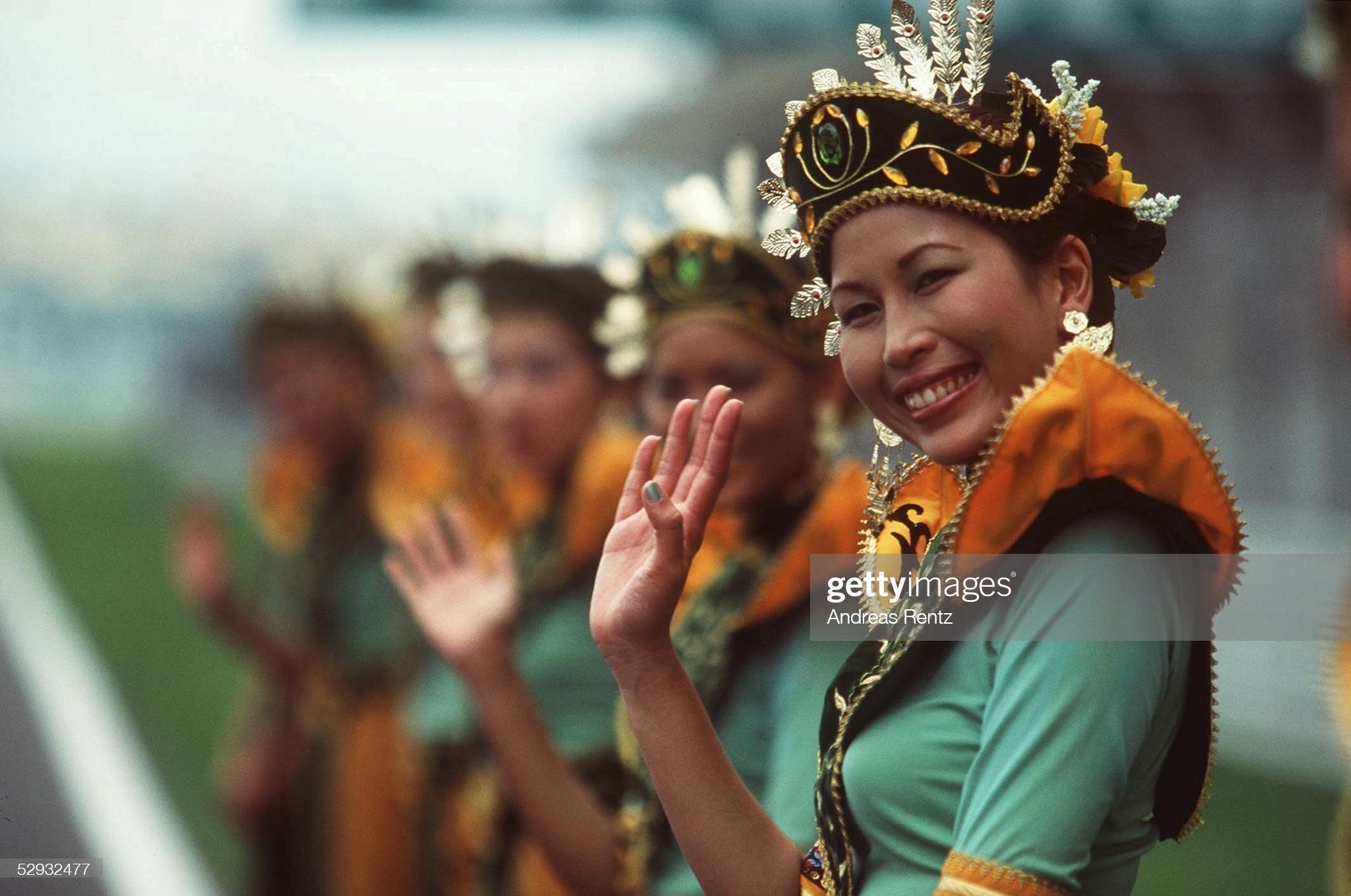 Malaysian girls in traditional costume at Sepang on October 17, 1999. 