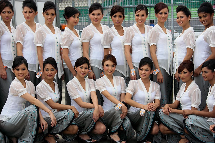 Formula 1 girls at Sepang, Kuala Lumpur, Malaysia, in 2008. 