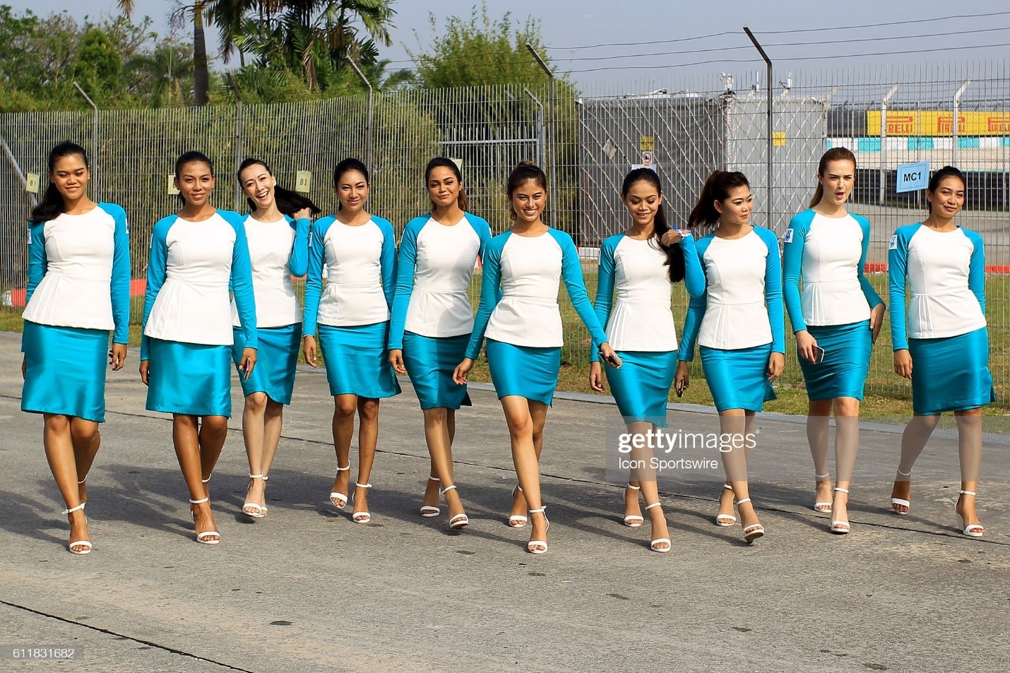01 October 2016: grid girls pose for photograph at the paddock of the Formula 1 Malaysia Grand Prix held at Sepang International Circuit in Sepang, Malaysia. 