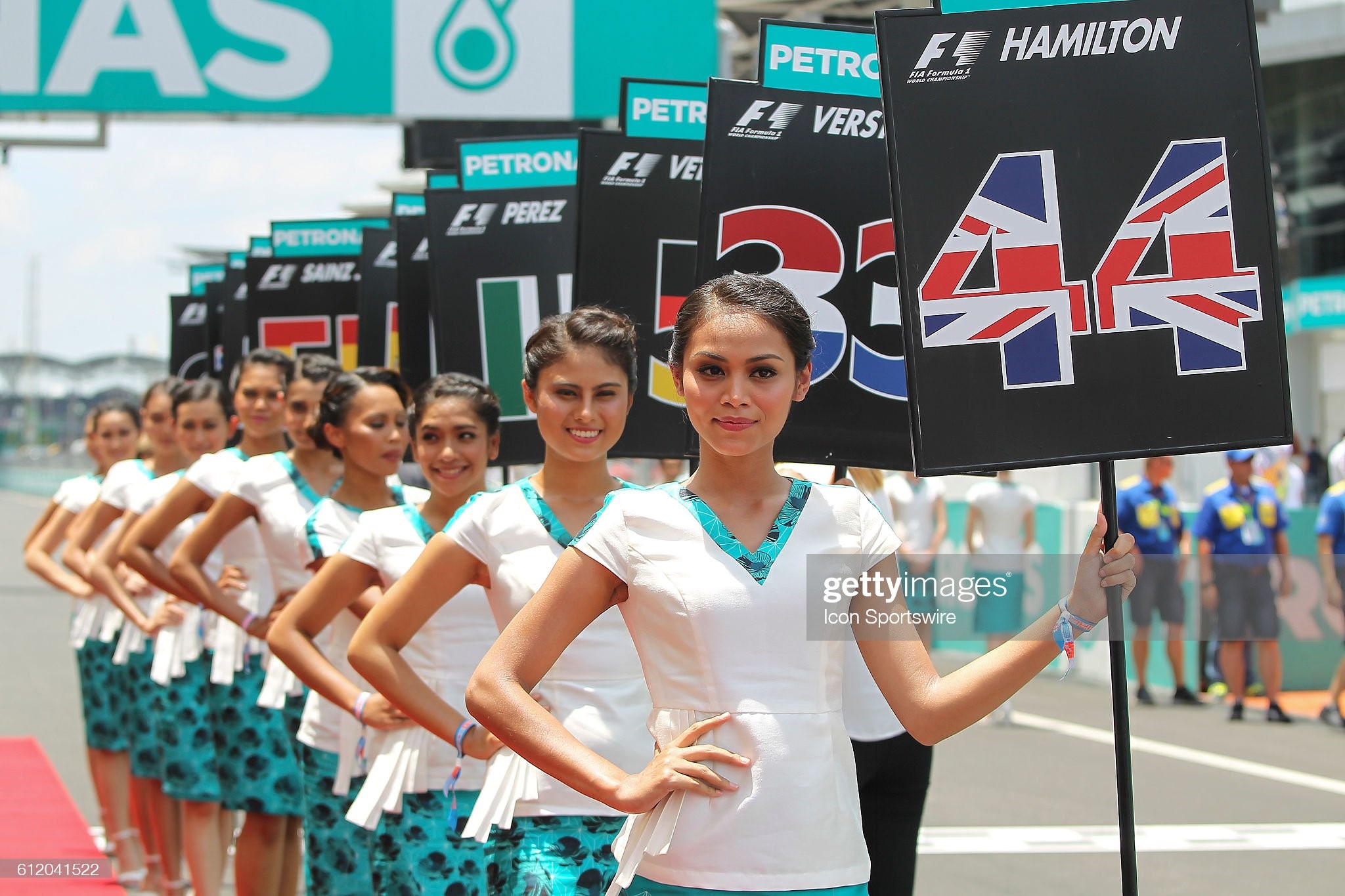 02 October 2016: grid girls pose for photograph at the grid before the start of the Formula 1 Malaysia Grand Prix held at Sepang International Circuit in Sepang, Malaysia. 