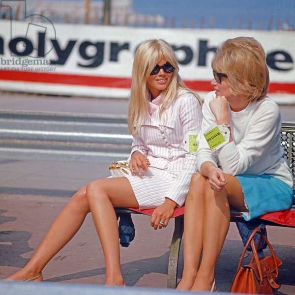 Swedish actress Britt Ekland (left) and friend watching the Grand Prix of Monaco in 1966.